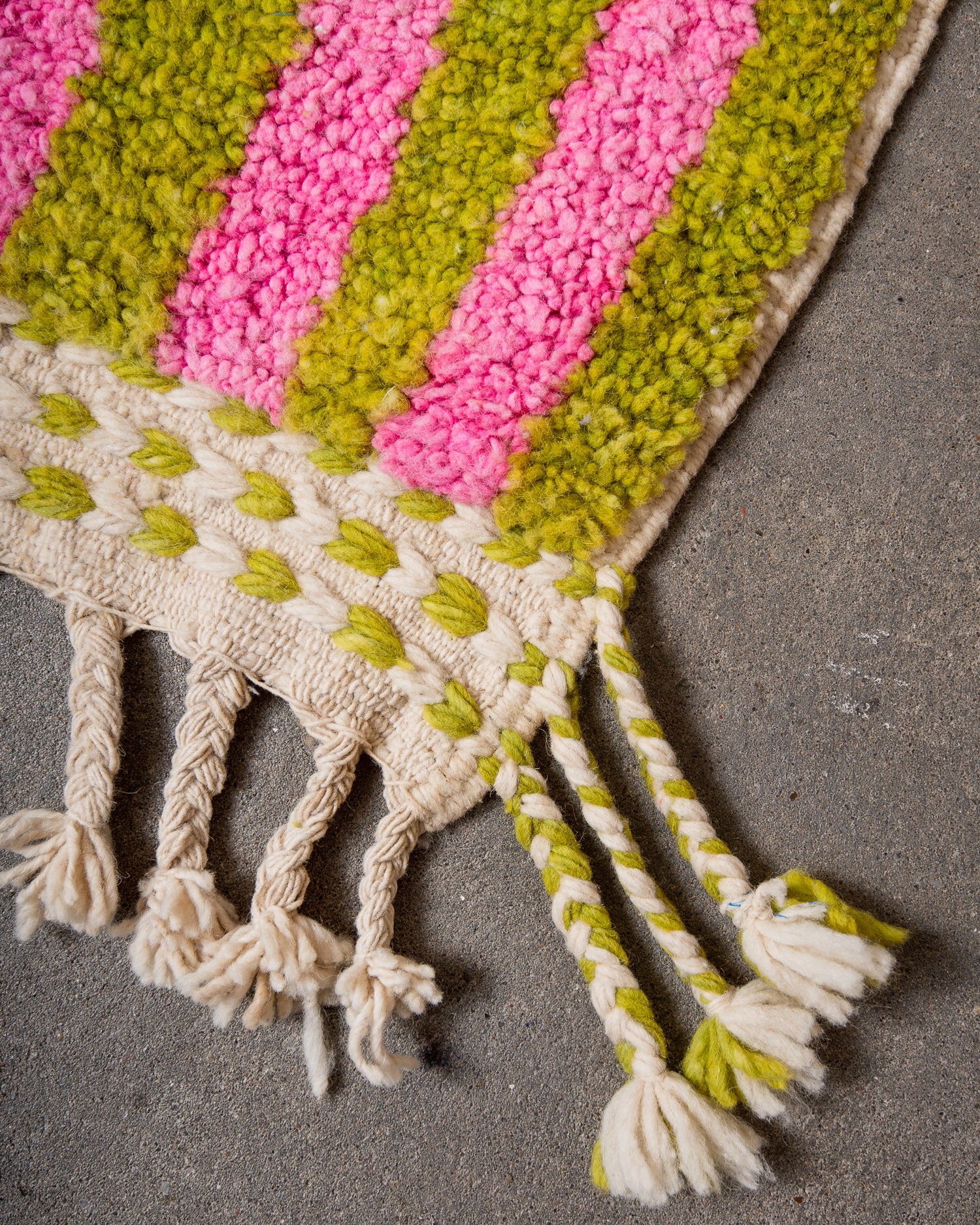 Modern, designer, handcrafted Berber rug from Morocco. Beniourain carpet with beautiful colours and patterns and fluffy wool texture.